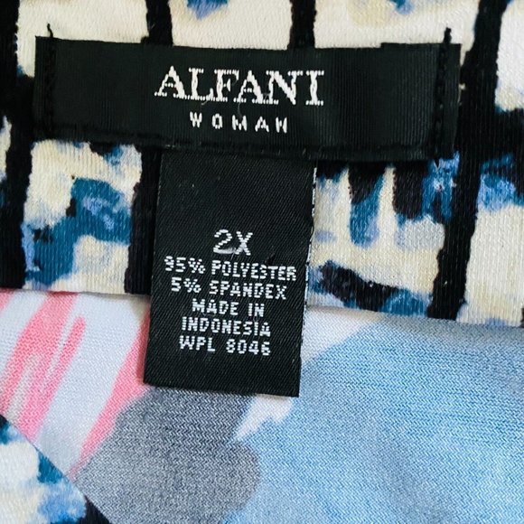 Alfani Womens Plus 2X Blue Salmon Pink Colorful Abstract Print Knee Length Dress - Picture 8 of 8